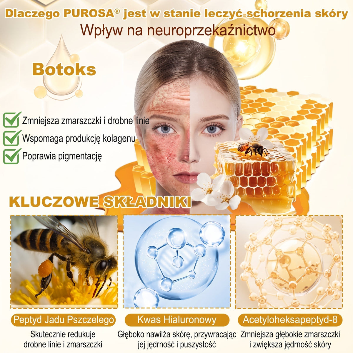 Wyprodukowano i wysłano z Polski 🐝🍀 PUROSA® Krem odnowy skóry z jadem pszczelim 🔥 Ostatni dzień – 50% zniżki 🔥