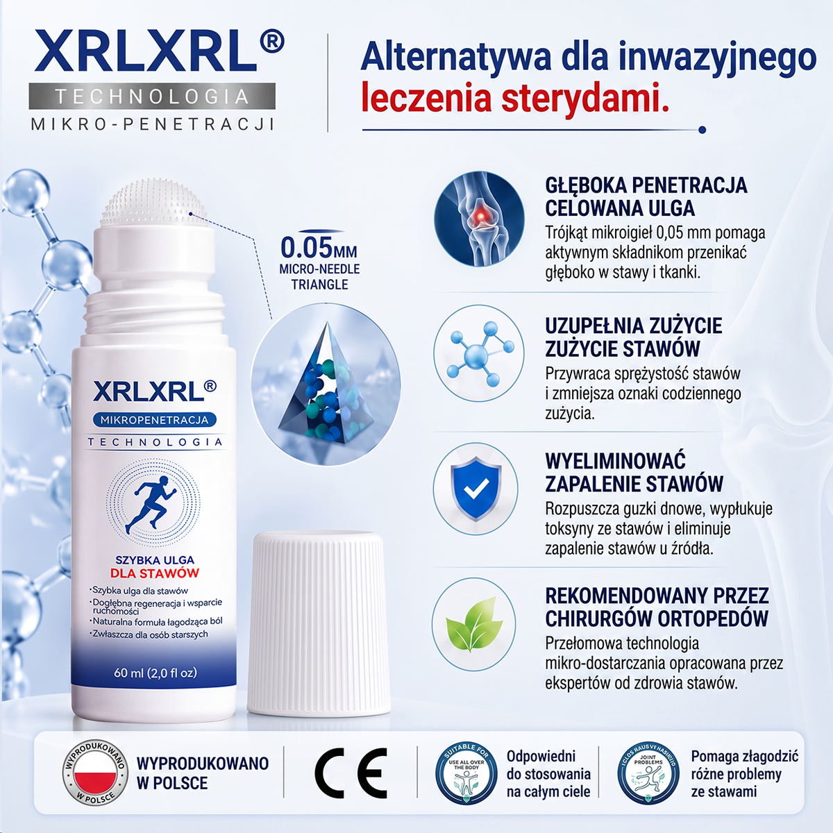 XRLXRL®🦴 ORTOPEDYCZNA TECHNOLOGIA REGENERACJI NOWEJ GENERACJI Roll-on do regeneracji kości i stawów z mikroigłami 0,05 mm